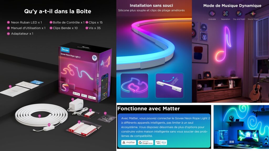 Meilleur Ruban LED 2025  Govee . Bande LED Néon pour faire des figures  