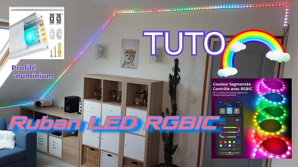 comment installer un ruban LED multicolore dans des profilés aluminium. Installation d'un ruban LED RGBIC dans uns chambre.