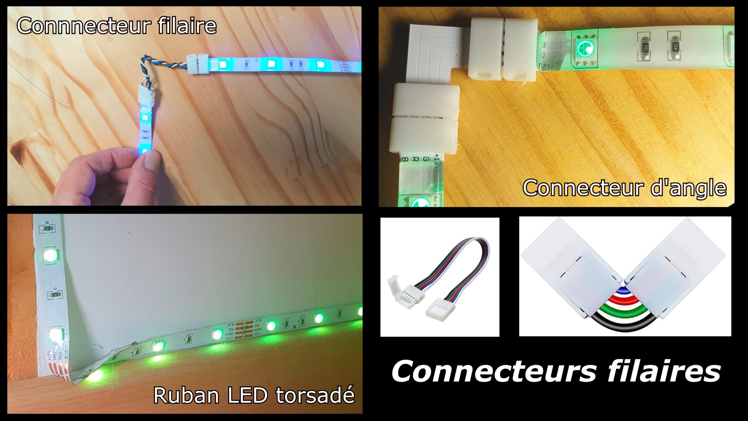 Relier des rubans LED avec un connecteur d'angle pour ruban LED et connecteur filaire.