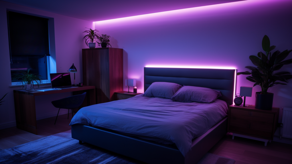 Ambiance cosy dans une chambre avec un riban LED 220V violet