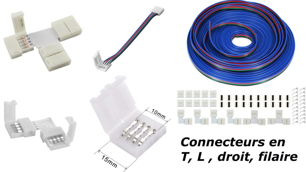 Connecteur ruban led en forme de T , L ou droit et aussi filaire