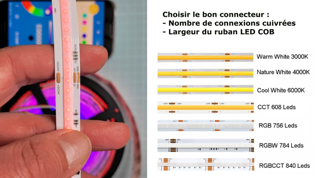 Type de ruban LED COB connecteur